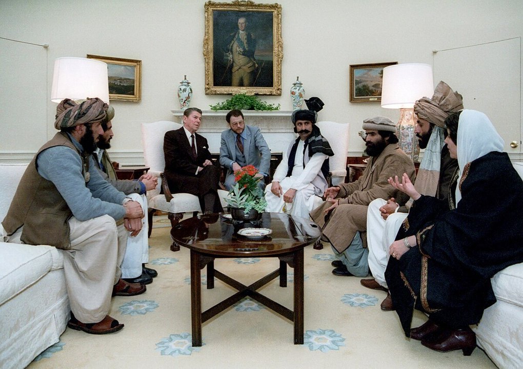 2/2/1983 President Reagan meeting with Afghan Freedom Fighters in the Oval Office to discuss Soviet atrocities in Afghanistan