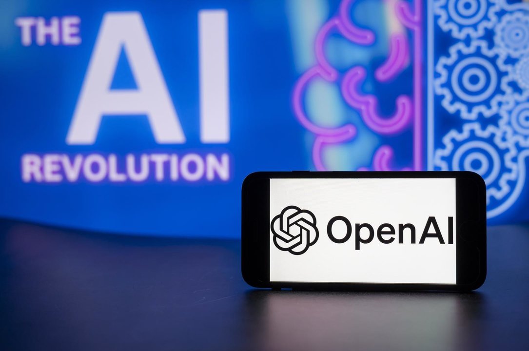 December 8, 2023, India: In this photo illustration, the logo of OpenAI is seen displayed on a mobile phone screen with The AI (artificial intelligence) revolution symbol in the background.,Image: 827911335, License: Rights-managed, Restrictions: , Model Release: no, Credit line: Idrees Abbas / Zuma Press / ContactoPhoto