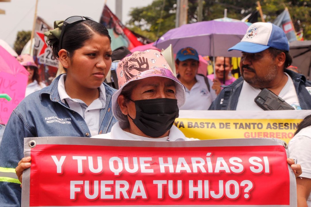 August 30, 2023, Guerrero, Mexico: A mother of a victim of forced disappearance carries a banner that reads "'And what would you do if it were your son?' at a march in Guerrero, Mexico.,Image: 802958054, License: Rights-managed, Restrictions: , Model Release: no, Credit line: David Juarez / Zuma Press / ContactoPhoto