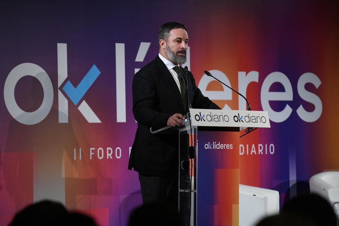 El líder de Vox, Santiago Abascal interviene en el foro económico 'Ok líderes', en el Hotel The Westin Palace, a 27 de octubre de 2023, en Madrid (España). Las jornadas han sido organizadas por ‘Okdiario’ bajo el título: ‘Los desafíos de la economía española en un entorno de incertidumbre global’.,Image: 817207784, License: Rights-managed, Restrictions: , Model Release: no, Pictured: SANTIAGO ABASCAL, Credit line: Fernando Sánchez / Europa Press / ContactoPhoto