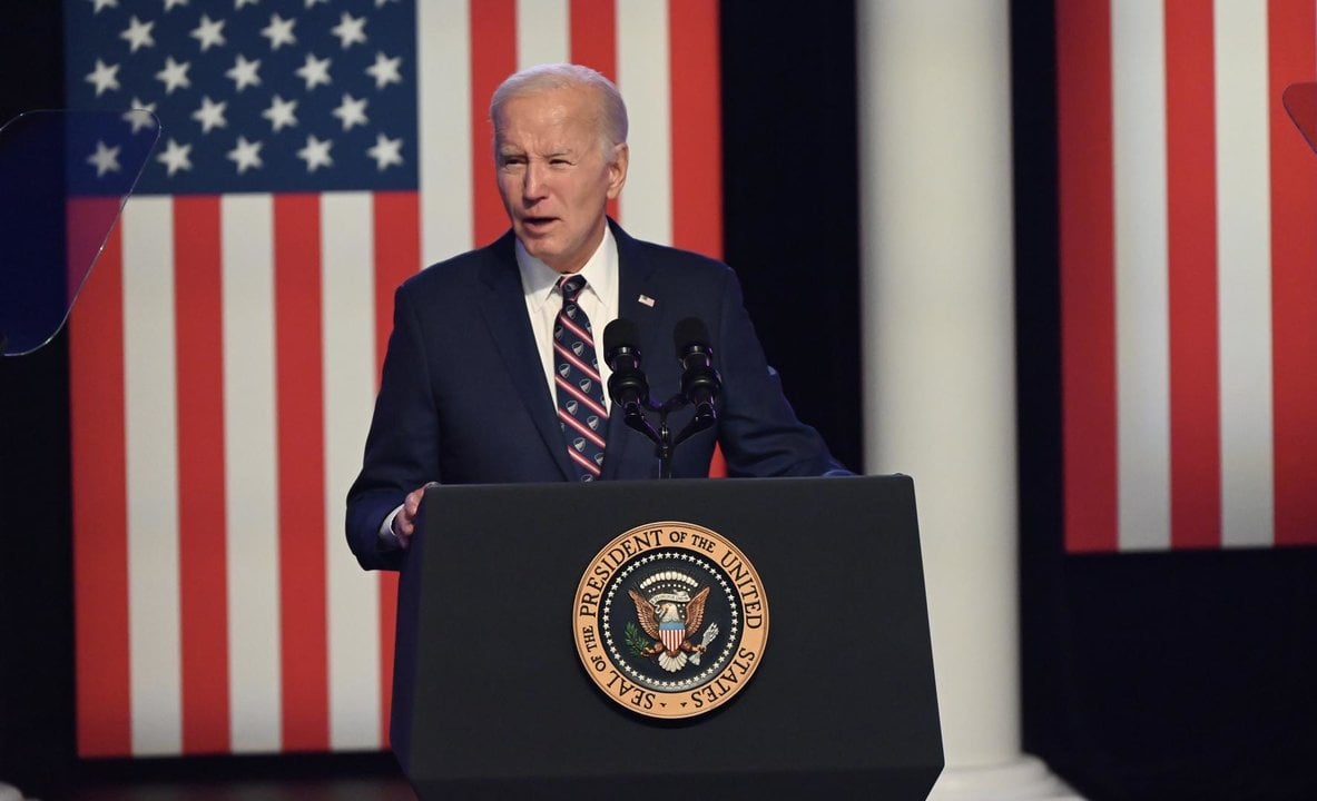 President Joe Biden delivers remarks. Attack on US Capitol at Montgomery County Community College in Blue Bell, Pennsylvania on January 5, 2024. US President Joe Biden delivered remarks on Donald J. Trump and the January 6th 2021 attack on the US Capitol at a campaign event.