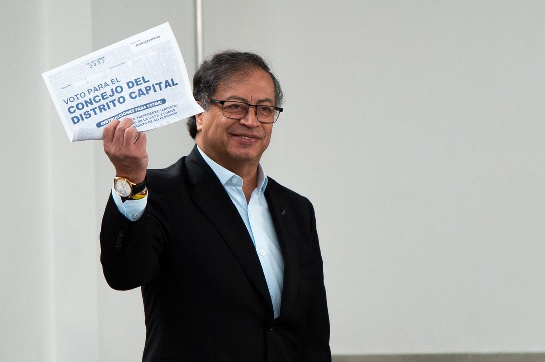October 29, 2023, Bogota, Cundinamarca, Colombia: President Gustavo Petro casts his vote during the Colombian regional elections in Bogota, October 29, 2023.,Image: 817869952, License: Rights-managed, Restrictions: , Model Release: no, Credit line: Chepa Beltran / Zuma Press / ContactoPhoto