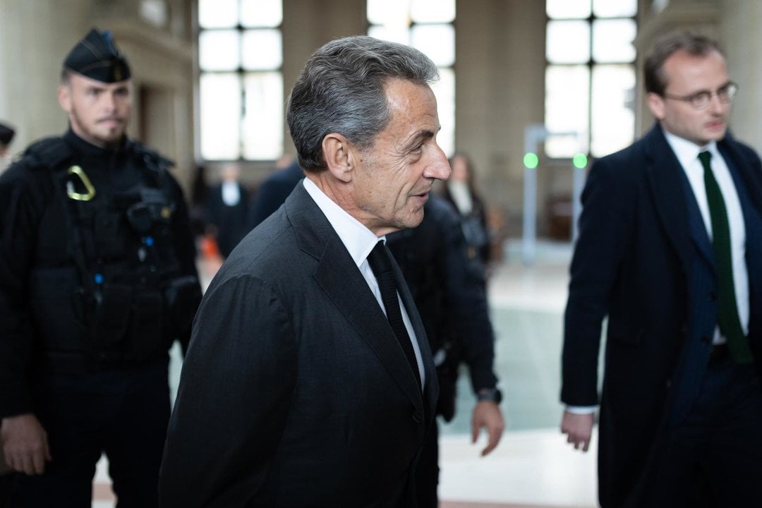 November 8, 2023, Paris, France, France: Former French President Nicolas Sarkozy arrives at the Paris courthouse for his appeal trial in the so called Bygmalion case, which saw him sentenced to one year in prison in the first instance. Sarkozy and 13 others are accused of setting up or benefiting from a fake billing scheme to cover millions of euros in excess spending on campaign rallies.,Image: 820651816, License: Rights-managed, Restrictions: * Belgium, Denmark, France and Germany Out *, Model Release: no, Credit line: Alexis Sciard / Zuma Press / ContactoPhoto