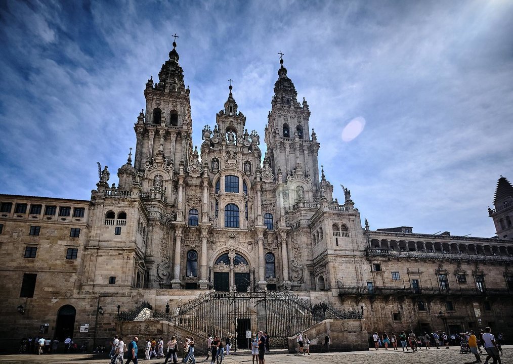September 12, 2021, Santiago de Compostela, Galicia, Spain: Appearance  of the Cathedral of Santiago de Compostela in September 2021. Since early June, Spain began its summer tourist season by welcoming visitors vaccinated against COVID-19 from most countries. The cathedral is the end of the pilgrimage route on the Camino de Santiago.Appearance  of the Cathedral of Santiago de Compostela in September 2021. Since early June, Spain began its summer tourist season by welcoming visitors vaccinated against COVID-19 from most countries. The cathedral is the end of the pilgrimage route on the Camino de Santiago.,Image: 638803733, License: Rights-managed, Restrictions: , Model Release: no, Credit line: Carlos Escalona / Zuma Press / ContactoPhoto