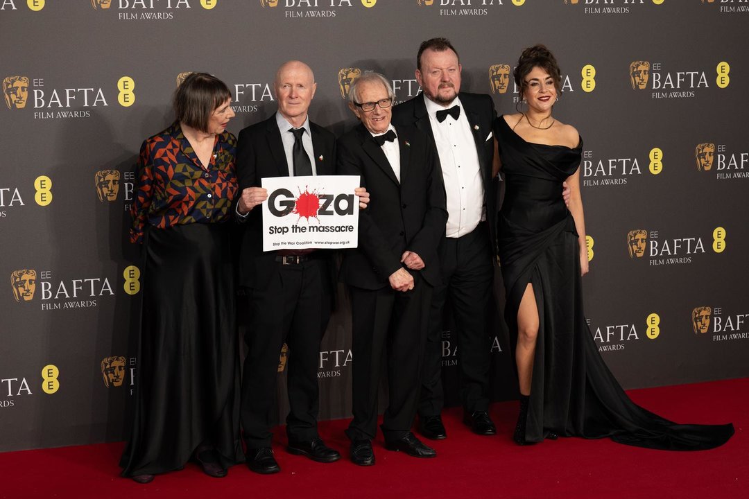 February 18, 2024: Celebrities attend the red carpet at the BAFTA British Academy Film Awards at the Royal Festival Hall, Southbank Centre, in London..Featuring: guest, Paul Laverty, Director, Ken Loach, Dave Turner and Claire Rodgerson.Where: London, England, United Kingdom.When: 18 Feb 2024.Credit: Jack Hall/Cover Images,Image: 848155604, License: Rights-managed, Restrictions: * United Kingdom Rights Out *, Model Release: no, Credit line: Cover Images / Zuma Press / ContactoPhoto