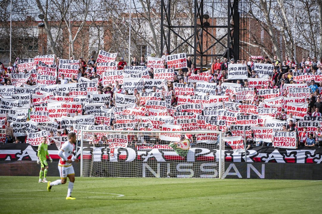 February 18, 2024, Madrid, Madrid, Spain: Rayo Vallecano fans seen protesting with a special choreography against the possibility of moving the team stadium to another neighborhood during the La Liga EA Sports 2023/24 football match between Rayo Vallecano vs Real Madrid at Estadio Vallecas in Madrid, Spain.,Image: 848052543, License: Rights-managed, Restrictions: , Model Release: no, Credit line: Alberto Gardin / Zuma Press / ContactoPhoto