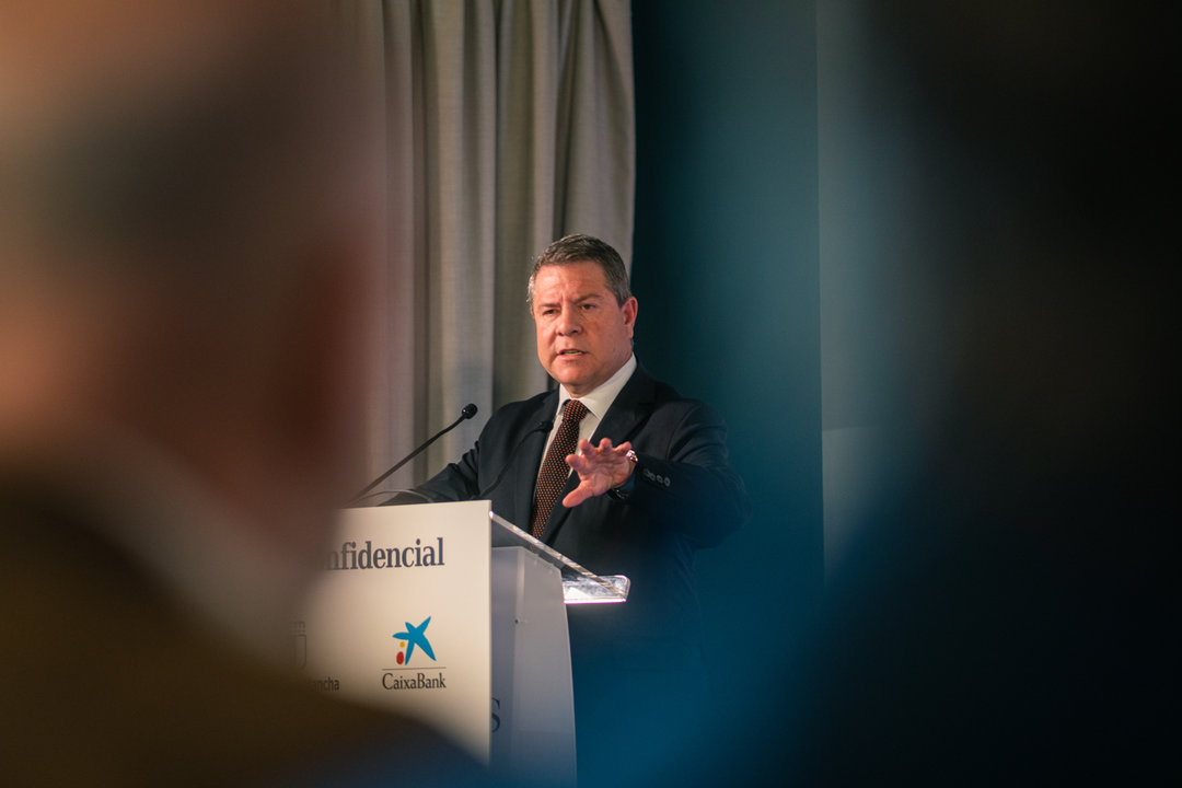 El presidente de Castilla-La Mancha, Emiliano García-Page, interviene durante la inauguración del foro de El Confidencial 'Castilla-La Mancha, destino inversor', en el Parador de Toledo, a 21 de febrero de 2024, en Toledo, Castilla-La Mancha (España). Durante el foro se han analizado las claves para estimular la economía de la comunidad autónoma y cómo posicionarla como un destino para la atracción de inversiones.,Image: 849026707, License: Rights-managed, Restrictions: , Model Release: no, Pictured: EMILIANO GARCÍA PAGE, Credit line: Juan Moreno / Europa Press / ContactoPhoto