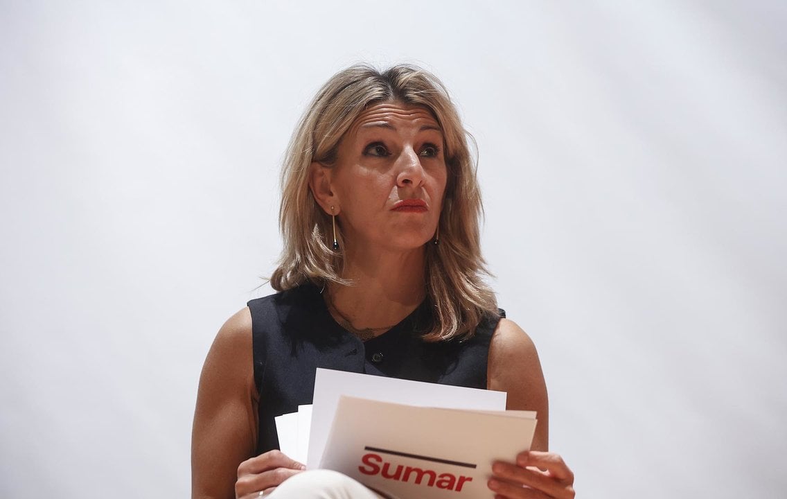 La líder de Sumar y vicepresidenta segunda y ministra de Trabajo y Economía Social, Yolanda Díaz, durante un acto de Compromís-Sumar, en el Palau de les Arts, a 21 de octubre de 2023, en Valencia, Comunidad Valenciana (España). Compromís-Sumar celebra el acto ‘A per l’agenda valenciana’ como parte de los encuentros que la líder de Sumar, Yolanda Díaz, está manteniendo con la ciudadanía para escuchar propuestas y explicar su hoja de ruta y la situación política actual.,Image: 815501764, License: Rights-managed, Restrictions: , Model Release: no, Pictured: YOLANDA DÍAZ, Credit line: Rober Solsona / Europa Press / ContactoPhoto