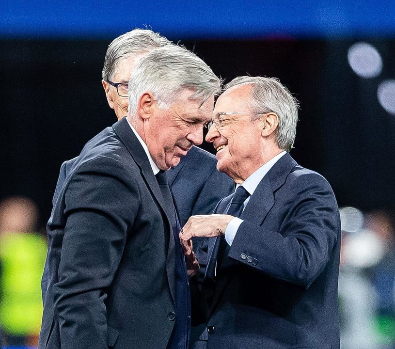 May 28, 2022, Munich, Bavaria, Unspecified: PARIS, FRANCE - MAY 29: Real Madrid Head Coach Carlo Ancelotti (L) hugs Real Madrid president Florentino Pérez (R) in action during the 2022 UEFA Champions League Final match between Liverpool and Real Madrid at Stade de France, on May 28, 2022 in Paris, France.,Image: 695628300, License: Rights-managed, Restrictions: , Model Release: no, Credit line: ATPImages / Zuma Press / ContactoPhoto