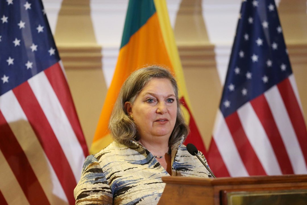 March 23, 2022, colombo, western, Sri Lanka: U.S. Under Secretary of State for Political Affairs Victoria Nuland speaks during a joint press conference with Sri Lanka's Foreign Minister Gamini Lakshman Peiris at the Ministry of Foreign Affairs in Colombo on March 23, 2022.,Image: 672473548, License: Rights-managed, Restrictions: , Model Release: no, Credit line: Pradeep Dambarage / Zuma Press / ContactoPhoto
