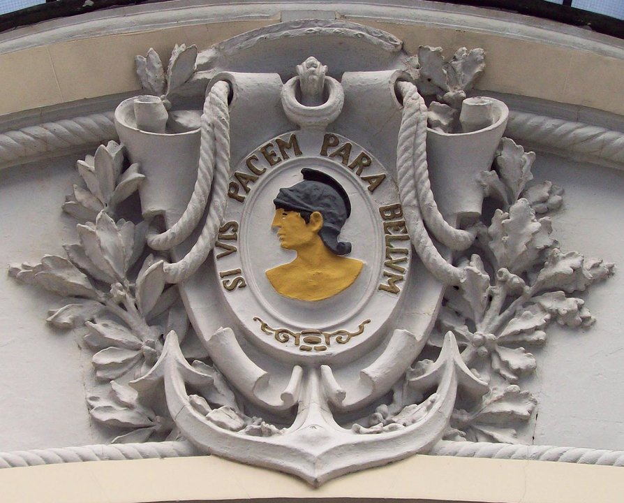 Relief at the entrance of the former Military Casino of Madrid (Spain), built in 1916.