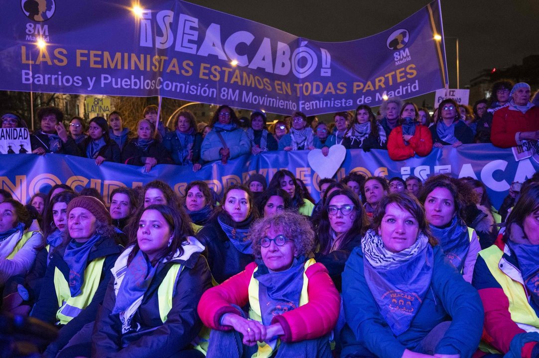 March 9, 2024, Madrid, Spain: Thousands of people march Madrid's streets as the 8M Commission leads a demonstration on International Women's Day. From Atocha to Plaza de Colon, under the slogan 'Patriarchy, genocides, and privileges, it's over,' protesters unite to combat sexist violence and safeguard hard-won rights.,Image: 855942065, License: Rights-managed, Restrictions: , Model Release: no, Credit line: Miguel Candela / Zuma Press / ContactoPhoto