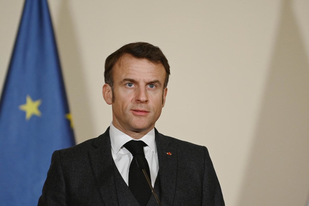 March 5, 2024, Prague, Czech Republic: French president Emmanuel Macron is seen during a joint press conference after meeting with Czech prime minister Petr Fiala (Not in view) in Prague. President of France Emmanuel Macron meets with Prime minister of the Czech Republic during his visit to the Czech Republic. During the meeting, main discussed point are cooperation in defence, energy and Russian aggression in Ukraine.,Image: 854046879, License: Rights-managed, Restrictions: , Model Release: no, Credit line: Tomas Tkacik / Zuma Press / ContactoPhoto