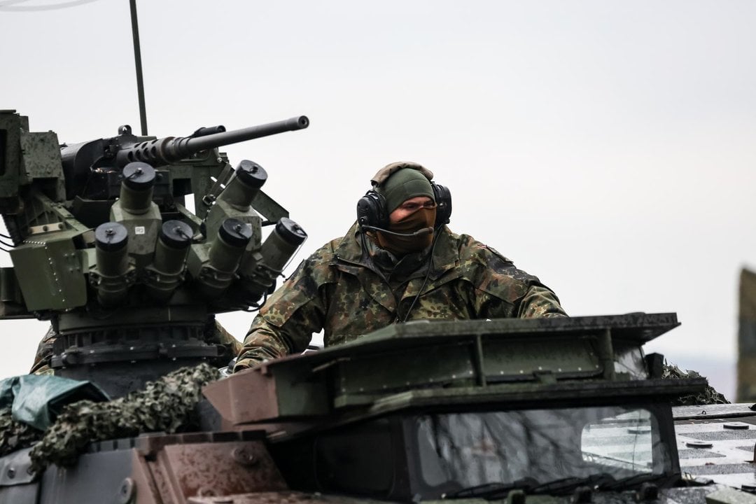 March 5, 2024, Korzeniewo, Pomorskie, Poland: Servicemen present transfer of tanks and armored vehicles via Vistula river during NATO's Dragon-24 exercise, a part of large scale Steadfast Defender-24 exercise. The exercises, which take place mainly in Central Europe, involve some 90,000 troops from all NATO countries as well as Sweden. The aim of Steadfast Defender-24 is to deter and present defensive abilities in the face of aggression.,Image: 854041607, License: Rights-managed, Restrictions: , Model Release: no, Credit line: Dominika Zarzycka / Zuma Press / ContactoPhoto