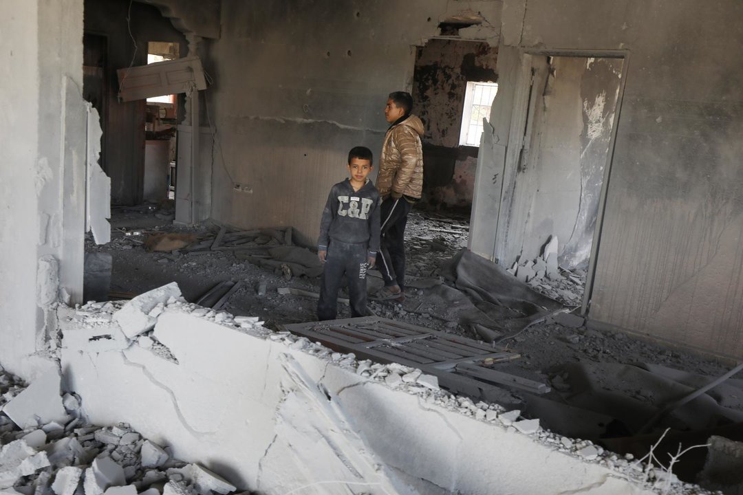 March 31, 2024, Maghazi, Gaza Strip, Palestinian Territory: Palestinians inspect the damage to a building after overnight Israeli bombardment in Al-Maghazi in the Central of Gaza Strip on March 31, 2024,Image: 861399583, License: Rights-managed, Restrictions: , Model Release: no, Credit line: Omar Ashtawy / Zuma Press / ContactoPhoto