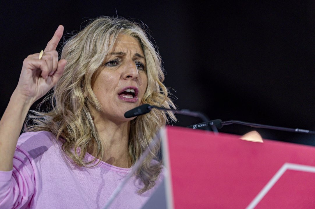March 23, 2024, Madrid, Madrid, Spain: Yolanda Diaz, Spanish minister of labor and social economy and second vice-president of the government of Spain, seen speaking during the assembly of the Spanish left-wing political party Sumar celebrated at the La Nave de Villaverde events center in Madrid.,Image: 859112284, License: Rights-managed, Restrictions: , Model Release: no, Credit line: Alberto Gardin / Zuma Press / ContactoPhoto