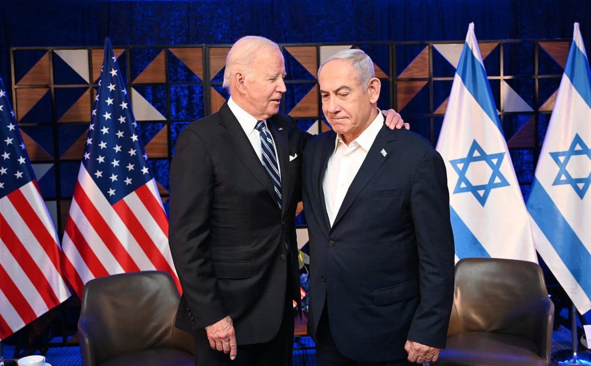 October 18, 2023, Tel Aviv, Israel: President of the United States of America, JOE BIDEN, visits Israel and meets Israeli Prime Minister BENJAMIN NETANYAHU in Tel Aviv. Israel is engaged in a war with Hamas of the Gaza Strip following massive rocket fire from the Gaza Strip into Israel, infiltration of gunmen into Israeli territory, massacre of civilian women and children in their homes and hostage taking of civilians and soldiers. 300,000 reservists have been deployed and the Israeli Air Force is massively bombing Gaza in preparation for the next stage of warfare.,Image: 814640201, License: Rights-managed, Restrictions: , Model Release: no, Pictured: Biden Joe,Netanyahu Benjamin, Credit line: Avi Ohayon/Israel Gpo / Zuma Press / ContactoPhoto