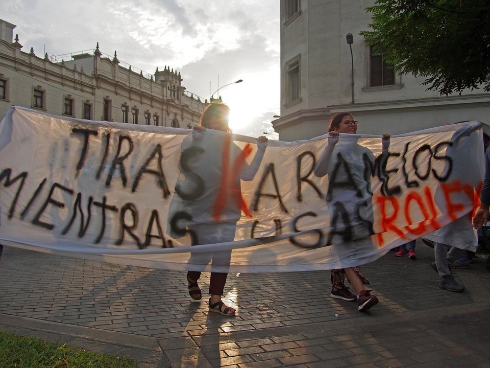 April 5, 2024, Lima, Lima, Peru: ''You throw candy while wearing Rolex'' can be read on a banner when on the 32th anniversary of the State's self -golpe of Alberto Fujimori, on April 5, 1992, hundreds take the street to protest against the current government of Dina Boluarte and its implicit alliance with Fujimori supporters. The prosecutor's office recently raided Boluarte's home and her offices in the Government Palace in search of watches and jewelry that she has displayed in public and that she hardly would justify.,Image: 862773613, License: Rights-managed, Restrictions: , Model Release: no, Credit line: Carlos Garcia Granthon / Zuma Press / ContactoPhoto