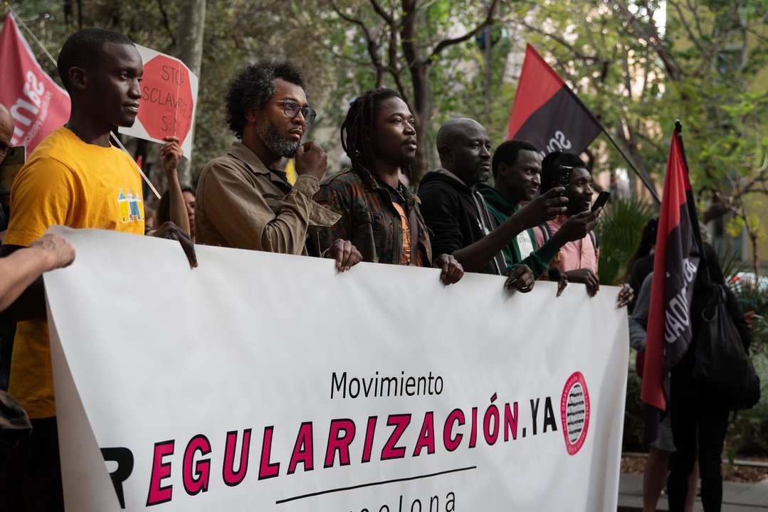 May 1, 2023, Barcelona, Spain: Members of the YA Regularisation collective hold a banner during a protest on the occasion of International Workers' Day in Barcelona. Thousands of people from different social collectives took to the streets in the heart of Barcelona during the afternoon of Monday 1st May to demonstrate for Workers' Day.,Image: 773158438, License: Rights-managed, Restrictions: , Model Release: no, Credit line: Ximena Borrazas / Zuma Press / ContactoPhoto