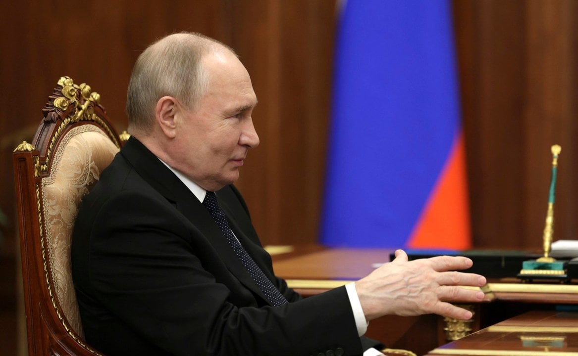 June 11, 2024, Moscow, Moscow Oblast, Russia: Russian President Vladimir Putin, listens to Rosseti CEO Andrei Ryumin, during a face-to-face meeting at the Kremlin, June 11, 2024, in Moscow, Russia.,Image: 880754716, License: Rights-managed, Restrictions: , Model Release: no, Credit line: Alexander Kazakov/Kremlin Pool / Zuma Press / ContactoPhoto