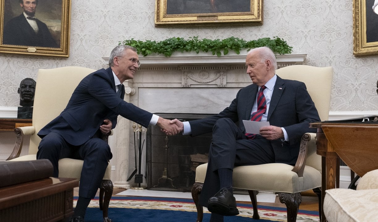 United States President Joe Biden hosts a bilateral meeting with Secretary General Jens Stoltenberg of NATO at the White House in Washington, DC,  June 17, 2024. Credit: Chris Kleponis / Pool via CNP