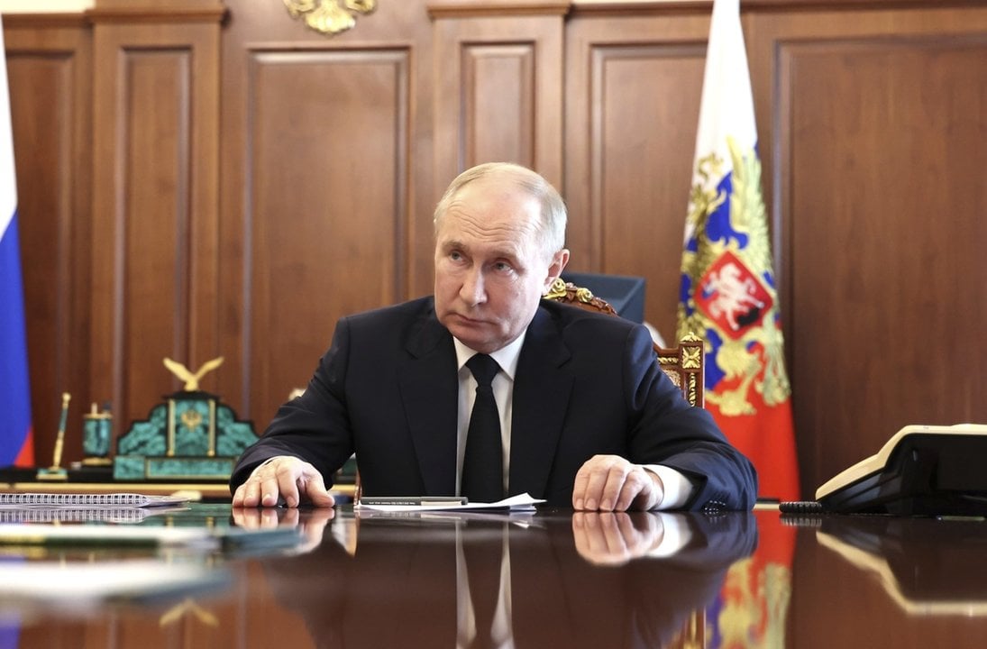 June 25, 2024, Moscow, Moscow Oblast, Russia: Russian President Vladimir Putin listens to Kherson Region Governor Vladimir Saldo during a face-to-face meeting at the Kremlin, June 25, 2024, in Moscow, Russia.,Image: 885355855, License: Rights-managed, Restrictions: , Model Release: no, Credit line: Vyacheslav Prokofyev/Kremlin Poo / Zuma Press / ContactoPhoto