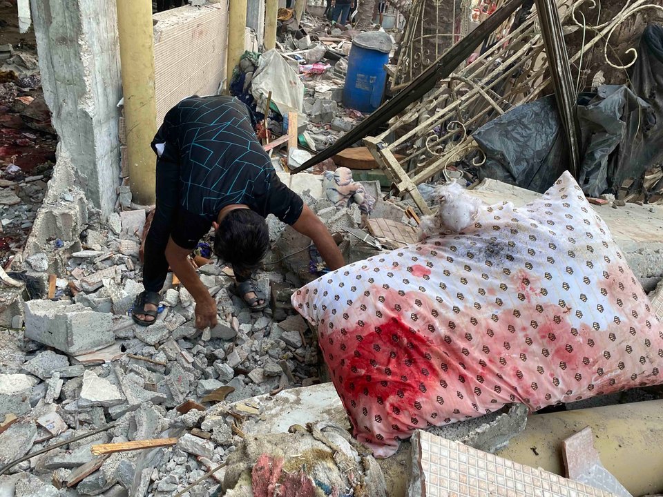 August 10, 2024, Gaza City, Gaza Strip, Palestinian Territory: People check the damage inside a school used as a temporary shelter for displaced Palestinians in Gaza City, following an Israeli strike on August 10, 2024, that killed more than 90 people,Image: 897565181, License: Rights-managed, Restrictions: , Model Release: no, Credit line: Hadi  Daoud / Zuma Press / ContactoPhoto