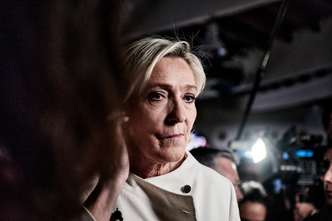 Marine Le Pen during election night at Rassemblement National HQ for the second round of 2024 legislative elections.
Antonin Burat / Zuma Press / ContactoPhoto