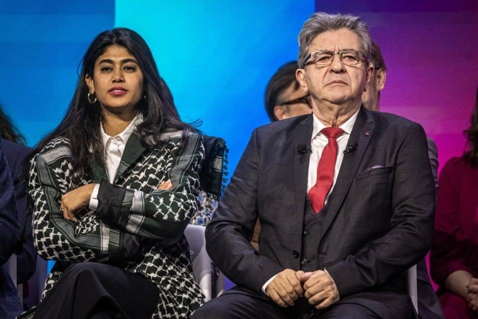 Jean Luc Mélenchon con la eurodiputada franco-palestina Rima Hassan